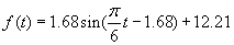 f(t) = 1.68sin(pi/6 t - 1.68) + 12.21