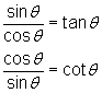 sine of theta over cosine of theta equals tangent of theta; cosine of theta over sine of theta equals cotangent of theta