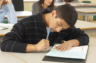 Boy studying his notebook